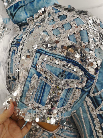 Outfits Sparkly Sequined Denim Set  | Cultureheaven.com