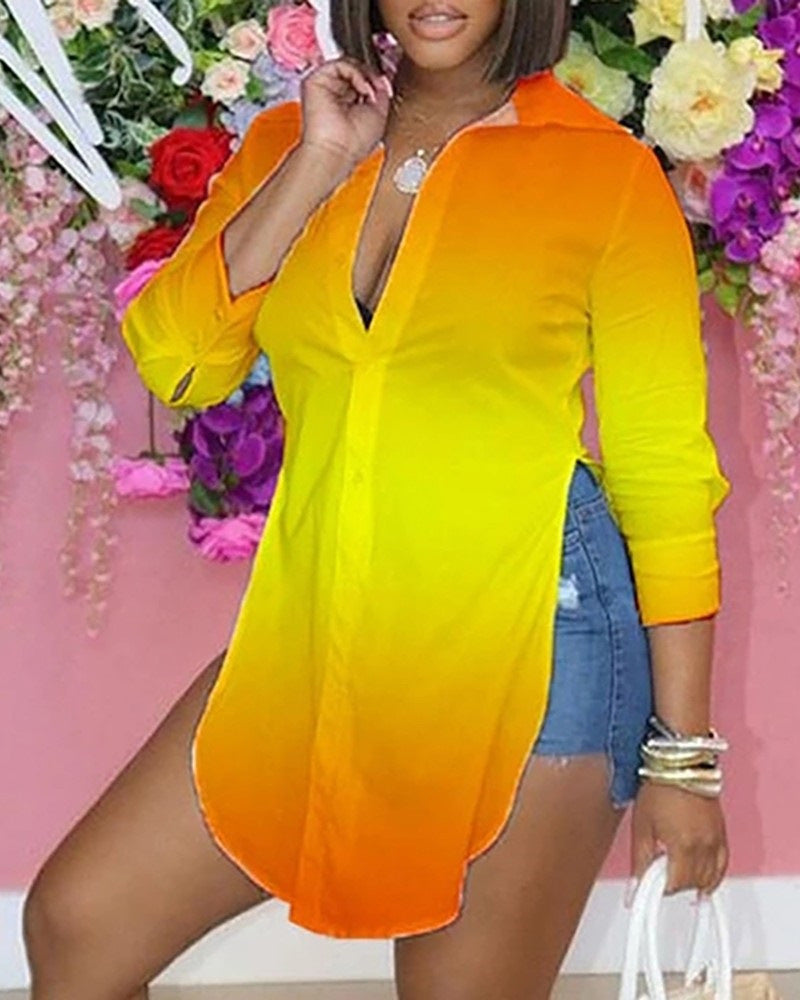 ombre orange and yellow long sleeve top for women 