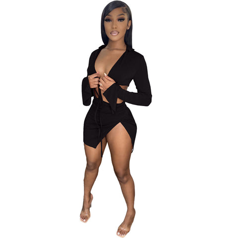 Ladies Two Piece Solid Color Dress Set