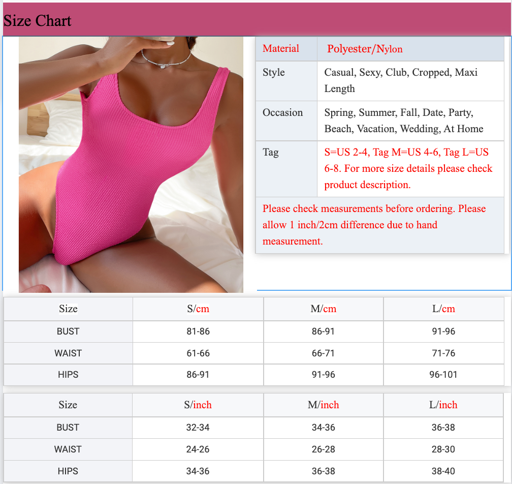 Sexy Backless Monokini Brazilian Swimsuit size chart