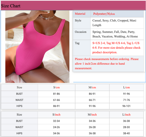 Sexy Backless Monokini Brazilian Swimsuit size chart