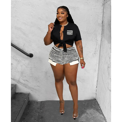 Black Plus Size Striped Women'S Outfit