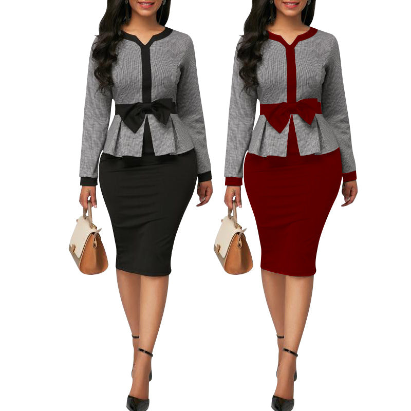 Modest Office Attire with Bow Accents Red and Black