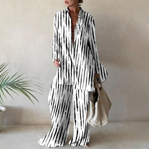White Printed Shirts & Pants Plus Size Sets