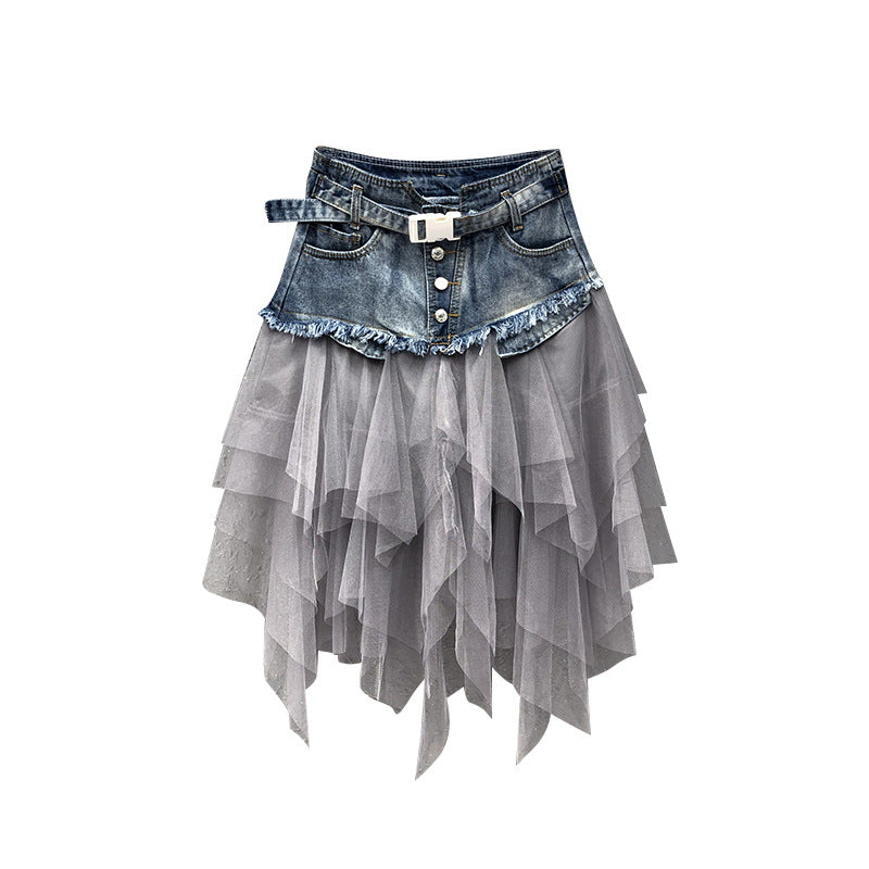 Denim and tulle skirt for women 