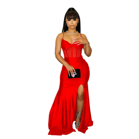 Elegant Vintage Satin Silk Evening Dress Red