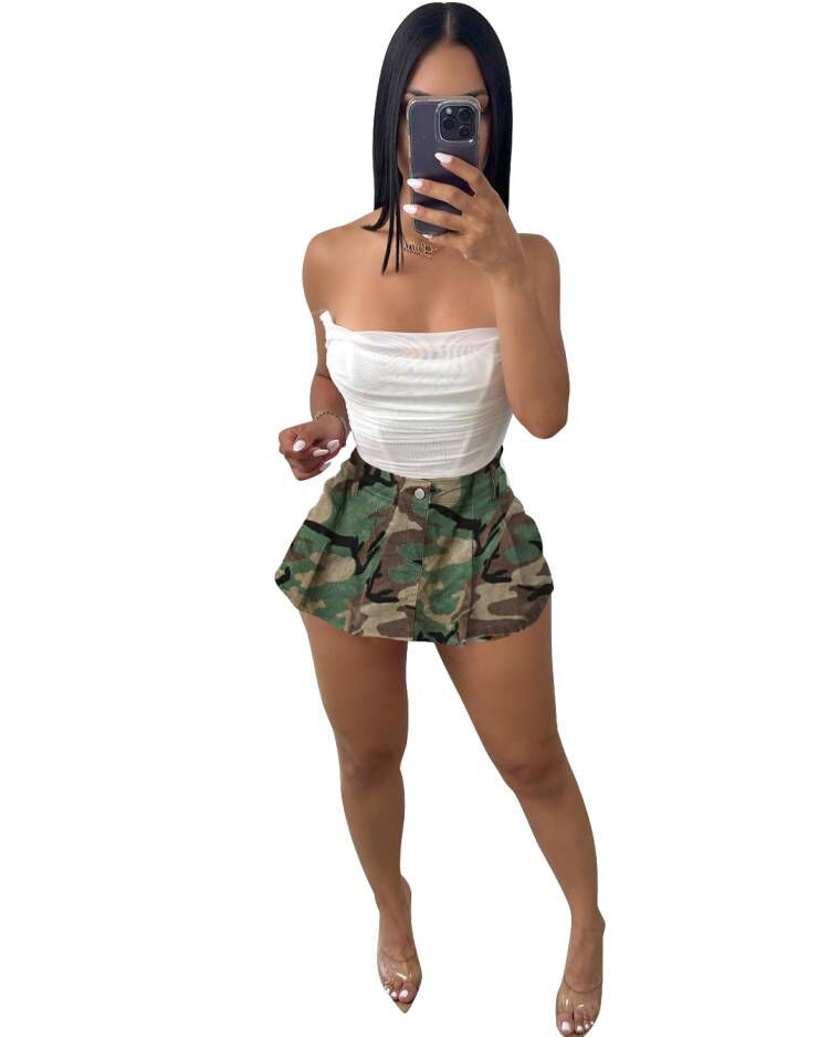 Camouflage Women Stretch Tennis Style Skirt
