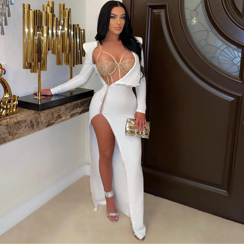 White  Dazzling Crystal Lace Party Dress for Women