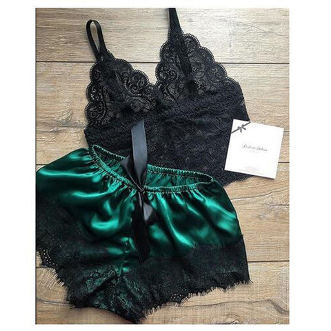 Sexy Lace Satin Lingerie Set