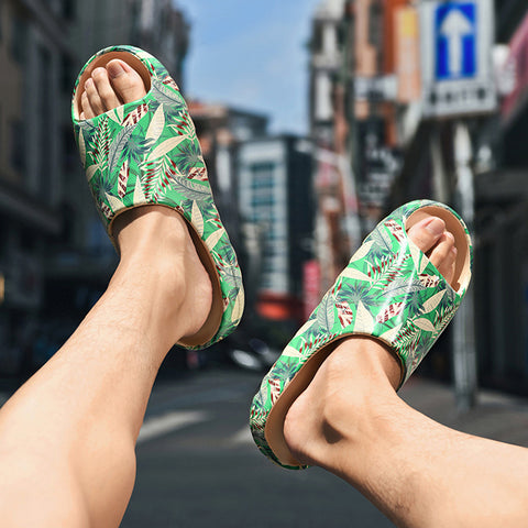 Green Customize Logo Foam Runner Slippers
