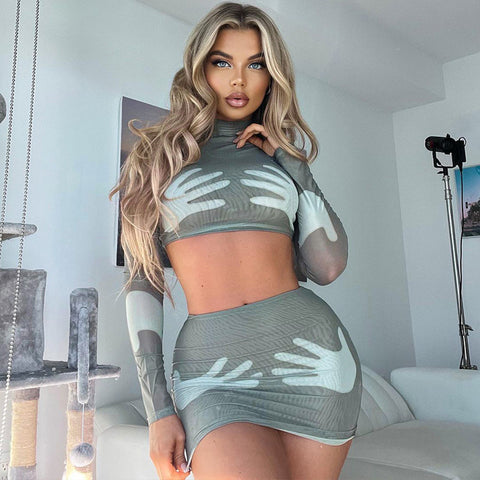 Light Green Hand-print Image Women's Outfit Set