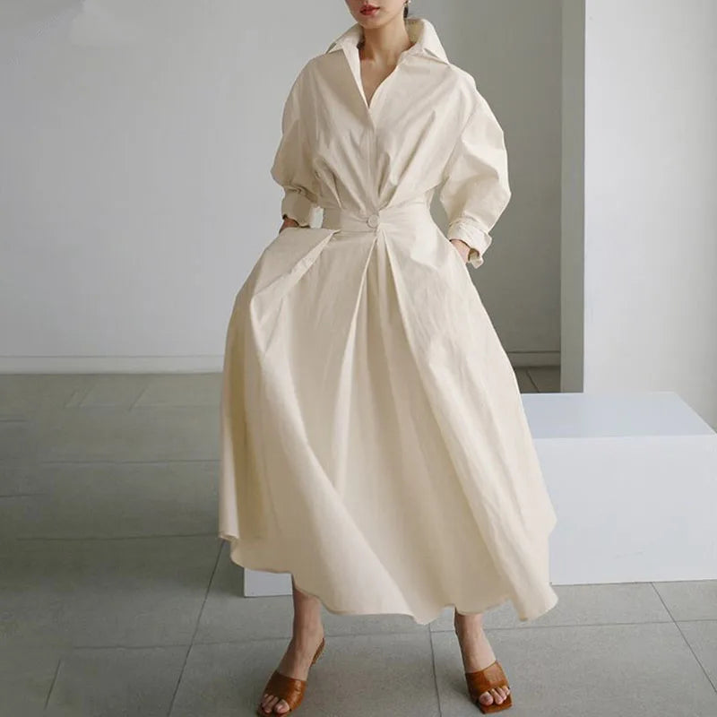 White Plus Size Collared Long Maxi Dress