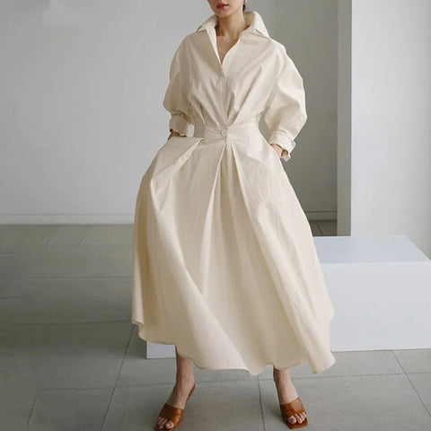 White Plus Size Collared Long Maxi Dress