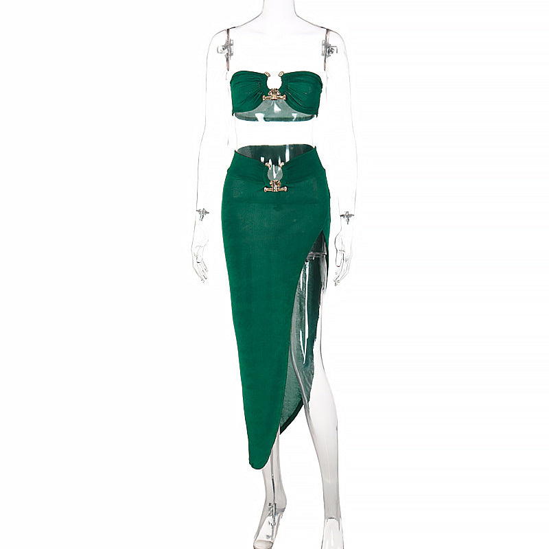 Solid Color Sleeveless Bra Tube Skirt Set | Cultureheaven.com