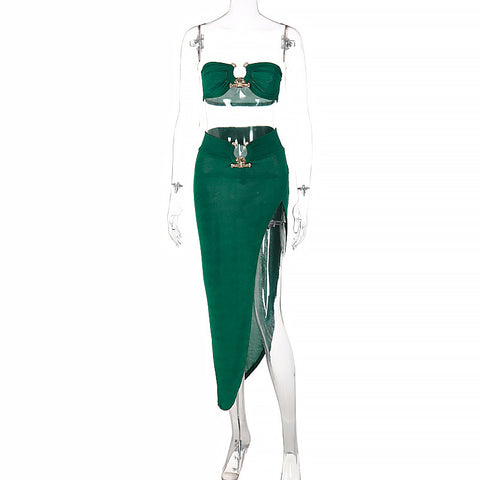 Solid Color Sleeveless Bra Tube Skirt Set | Cultureheaven.com