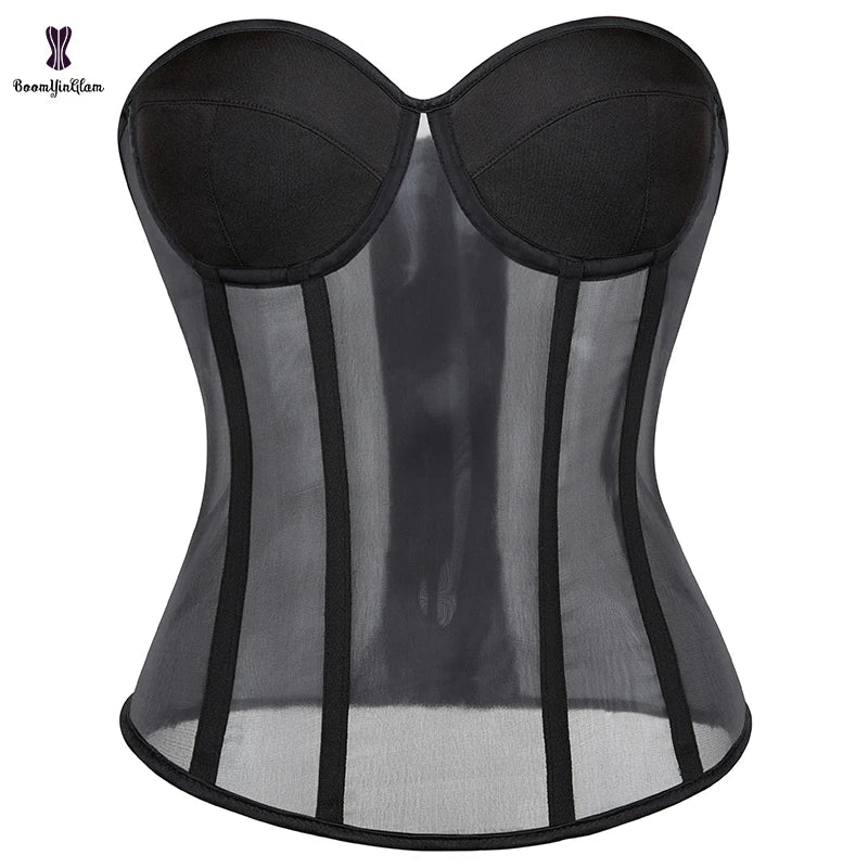 Plus Size Bra Padded Transparent Mesh Corset