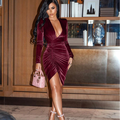 Velvet Vixen Bodycon Dress Wine Red