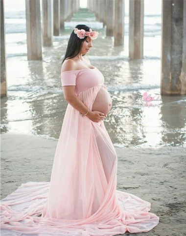 Off Shoulder Maternity Dress Light pink 