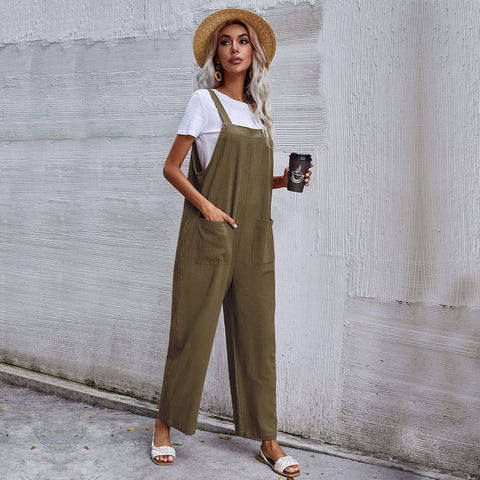 khaki with pockets jumpsuit for women