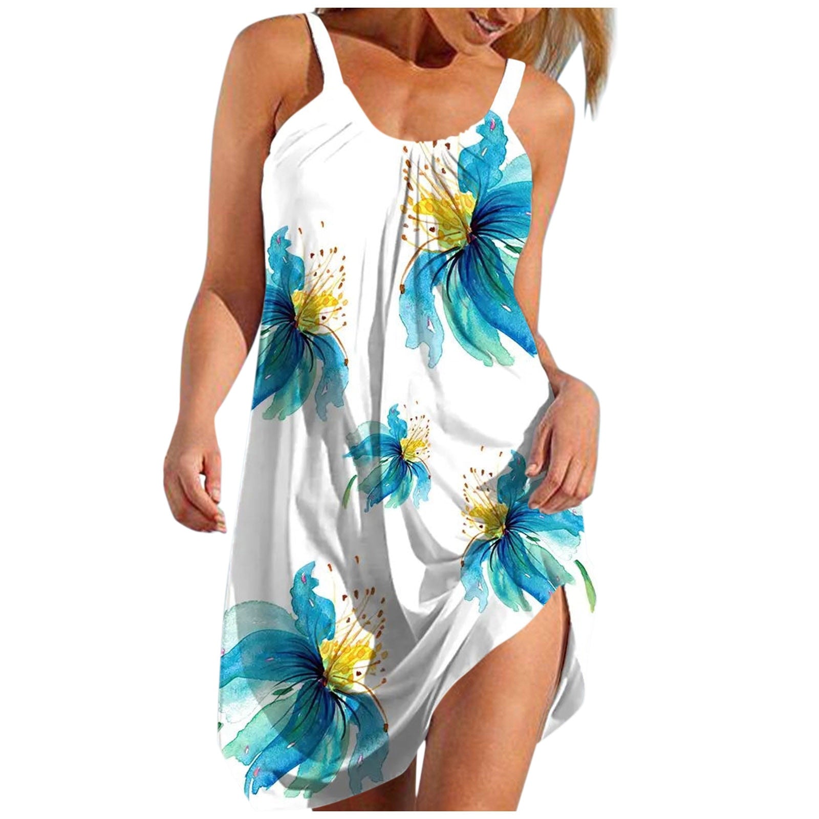 Featherlight Chic Beach Dress White-blue petals