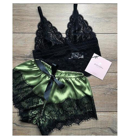 Sexy Lace Satin Lingerie Set