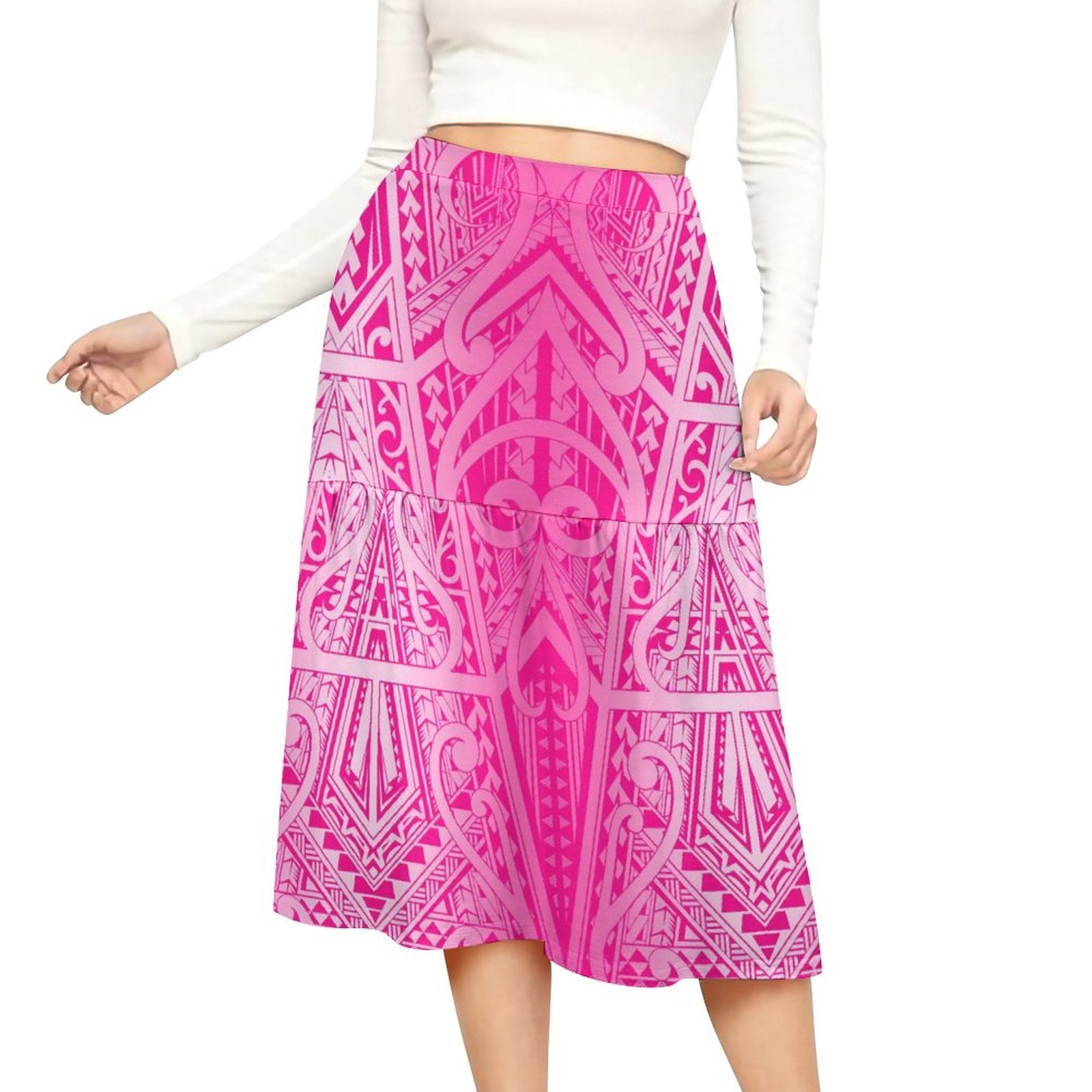 pink printed midi skirt for women