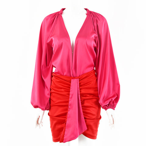 V Bodysuit Puff Sleeve Mini Skirts  | Cultureheaven.com