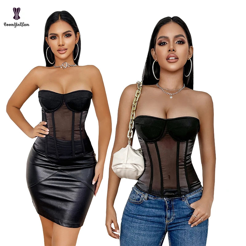 Plus Size Bra Padded Transparent Mesh Corset