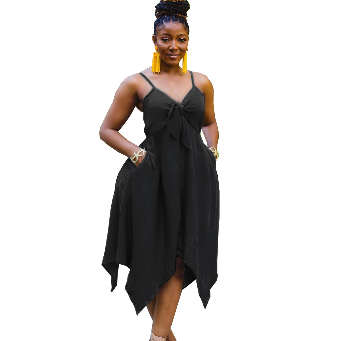 Black Asymmetric Hemline Plus Size Dresses