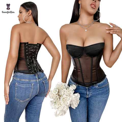 Plus Size Bra Padded Transparent Mesh Corset