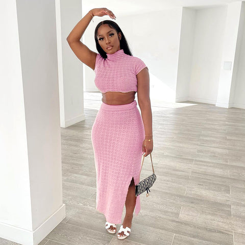 Trendy Knitted Pink Matching Skirt | Cultureheaven.com