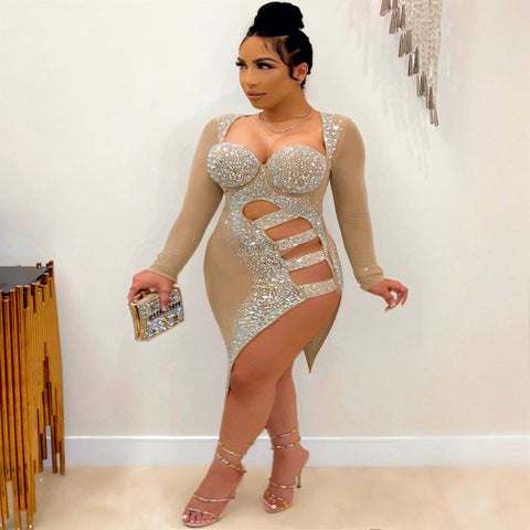 Champagne Curves in Glitter Sequined Plus Size Bodycon Dresses