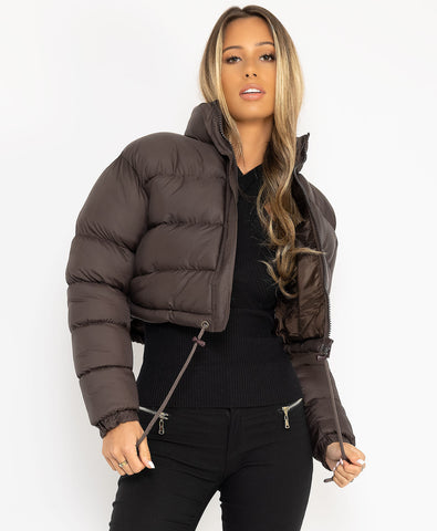 Warm Puffer Crop Top Jacket Coffee