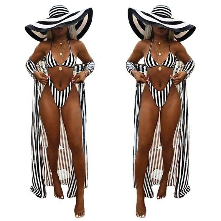 Striped Printed Split Bathing Suit Set