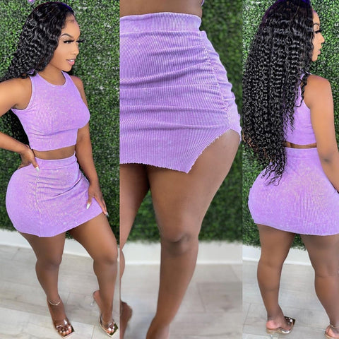 cotton mini skirt and crop top purple