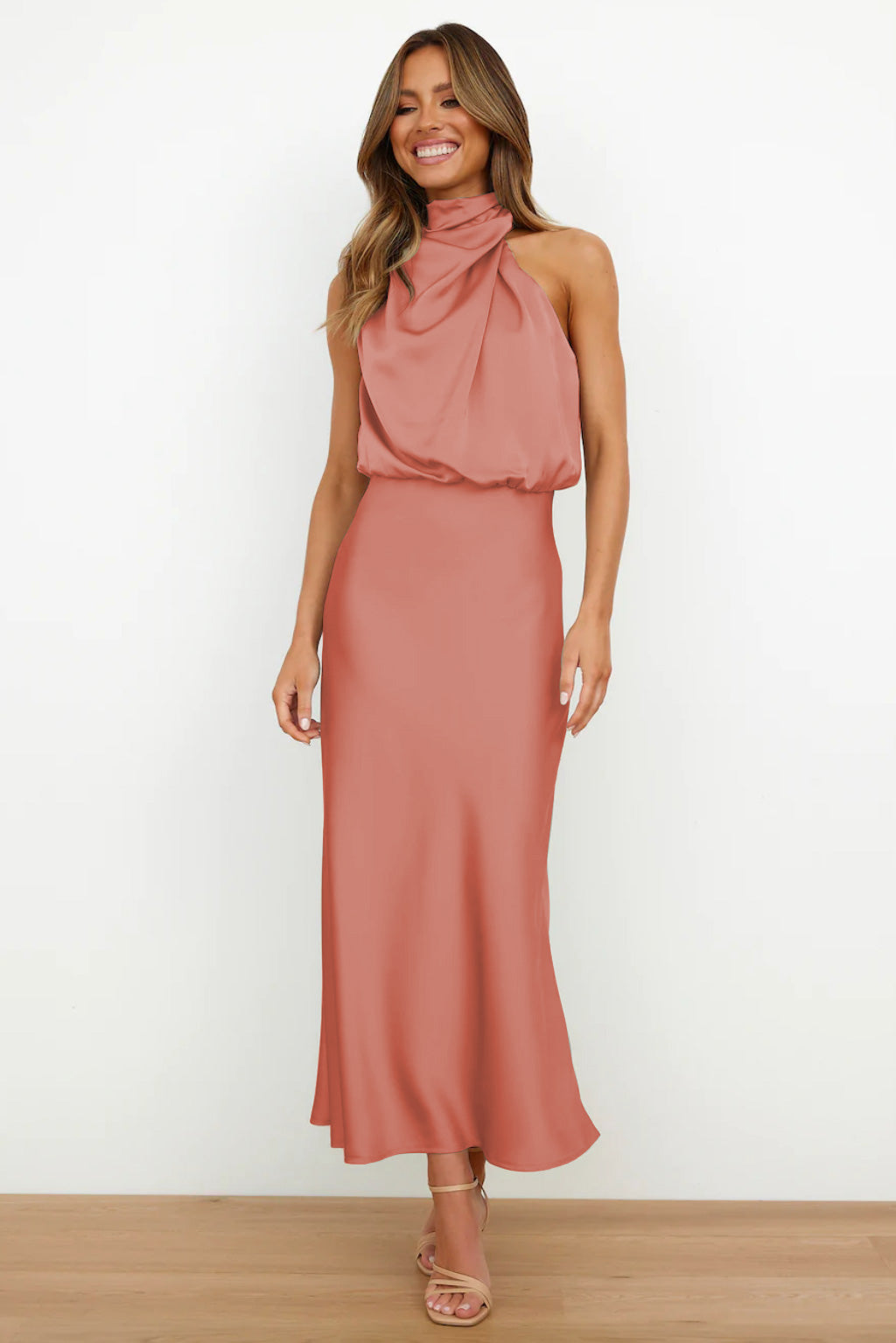 Peach Halter top Sleeveless Cocktail Dress