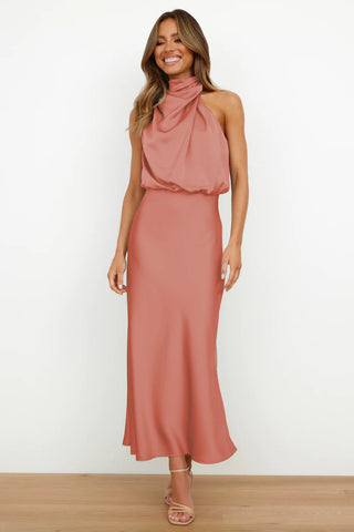 Peach Halter top Sleeveless Cocktail Dress