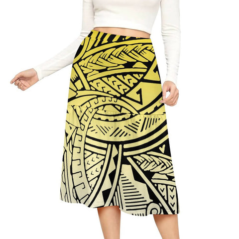 yellow printed midi skirt for women