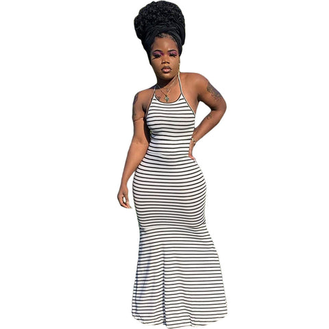Summertime Striped Maxi Dress White