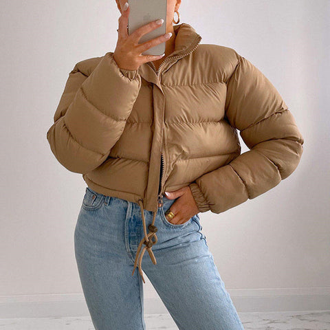Warm Puffer Crop Top Jacket khaki