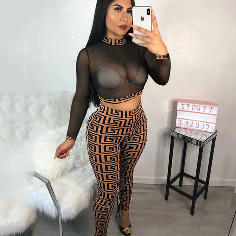 Mesh See Through Top with Slim Pants Outfit