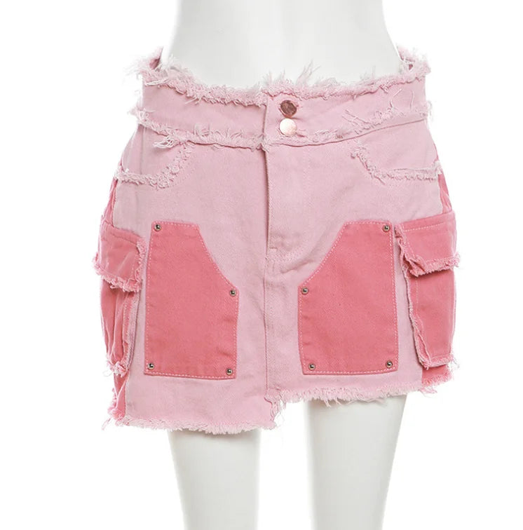 Vintage Pink Denim Outfits Set