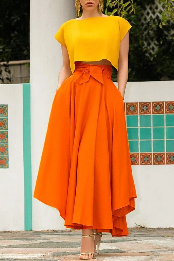 orange maxi skirt for women