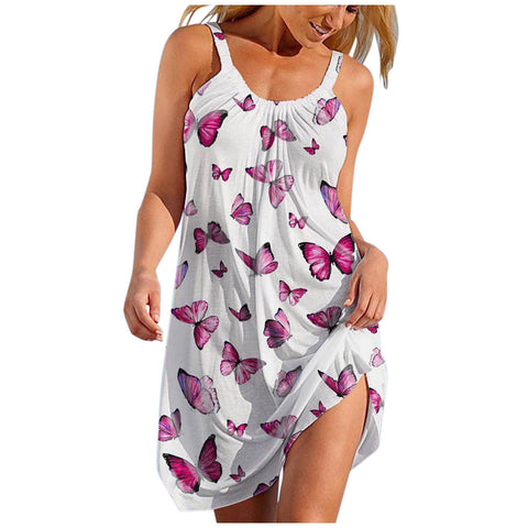 Featherlight Chic Beach Dress White Butterfly Print
