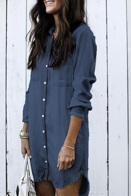 Dark Blue Vintage Pocketed Denim Dress