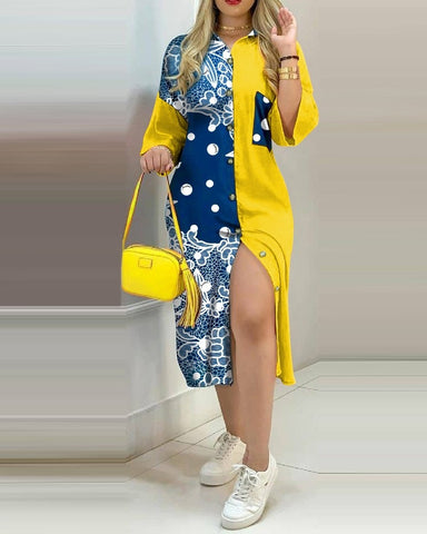 Buttoned Slit Shirt Brunch Yellow Dress