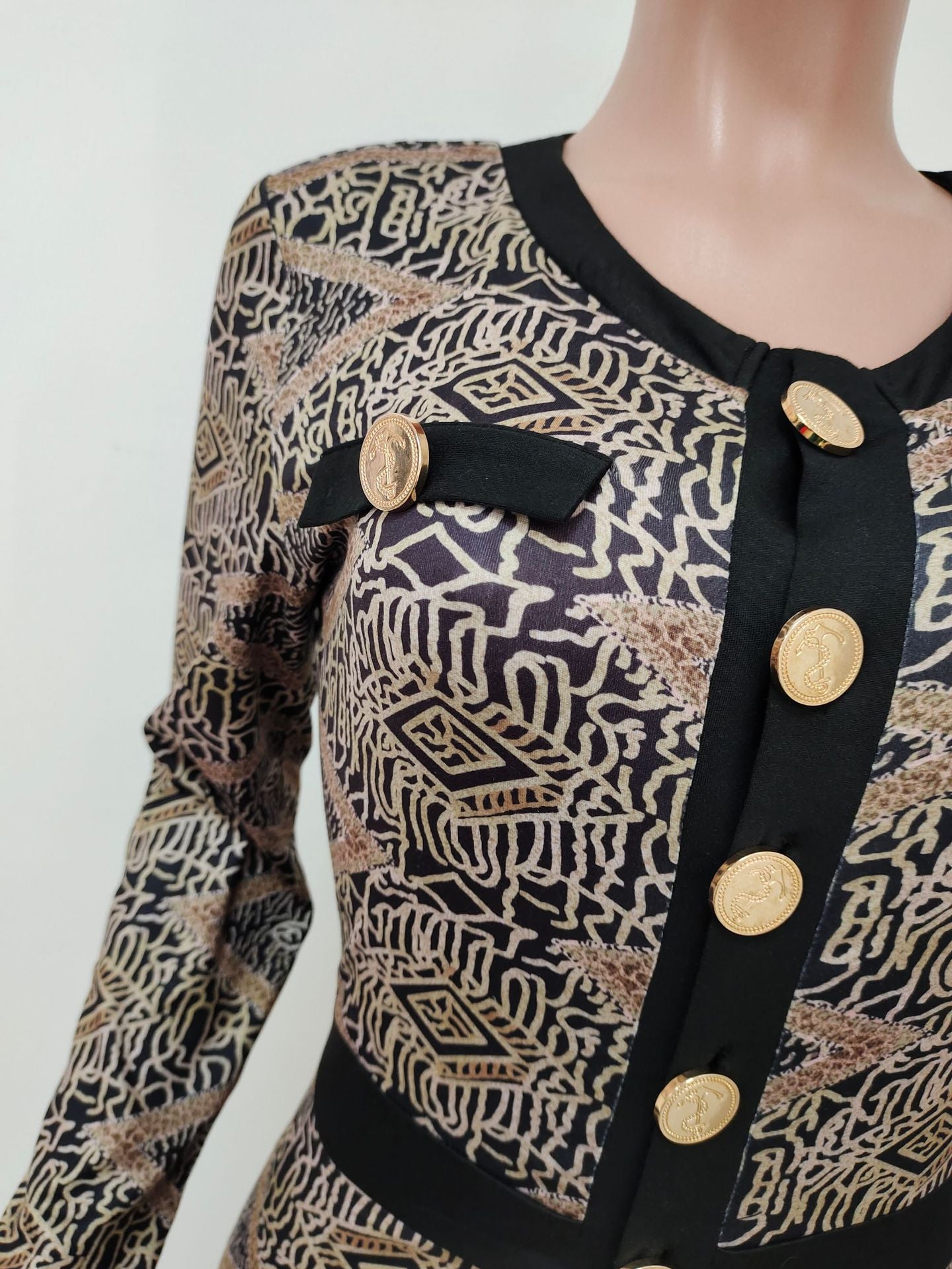 Golden Coin Button Long Sleeve Bodycon  | Cultureheaven.com