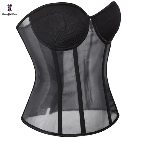 Plus Size Bra Padded Transparent Mesh Corset