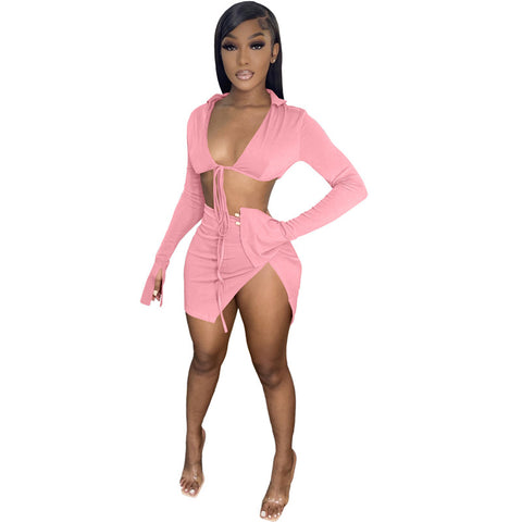 Ladies Two Piece Solid Color Dress Set