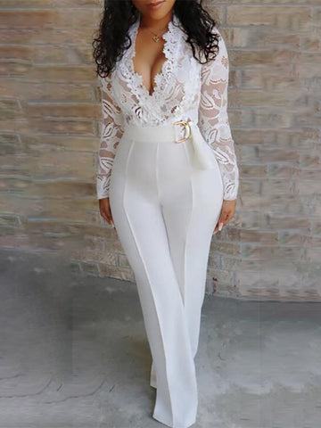 White Lace-Adorned Jumpsuit 